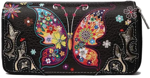 Miniatura 3 de Juego de cartera para mujer, estilo occidental, diseño de flores y mariposas, estilo floral, estilo campestre