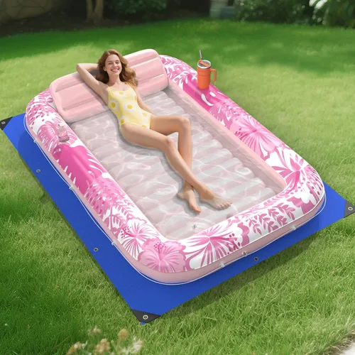 Flotador inflable de bronceado para piscina con lona de protección, flotadores de piscina de 85 x 57 pulgadas para adultos con almohada, flotador de