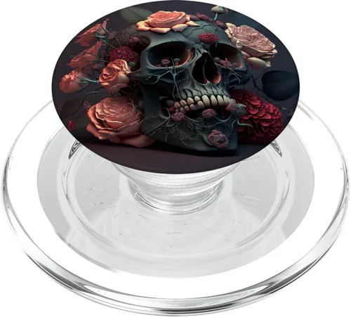 Miniatura 8 de Calavera y rosas floral negro oscuro gótico calavera de terror PopSockets intercambiables PopGrip