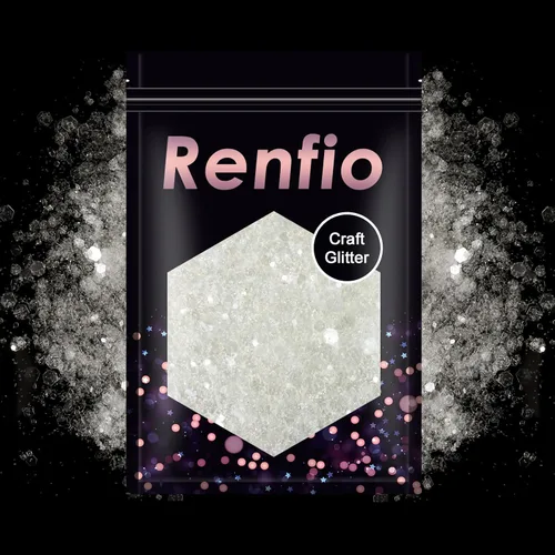 Miniatura 10 de Renfio Purpurina gruesa blanca perla, 3.5 onzas (3.53 oz) de escamas metálicas de PET mixtas de polvo fino, purpurina facial para manualidades