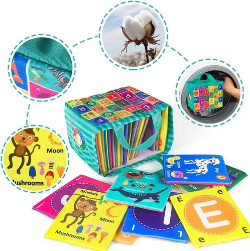 Miniatura 3 de teytoy Juguetes suaves de tarjetas del alfabeto para bebé, 26 unidades, tarjetas flash del alfabeto ABC, juguete de aprendizaje temprano con bolsa