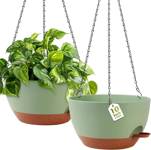 Miniatura 11 de GARDIFE Macetas colgantes para plantas de interior y exterior, juego de 2 macetas colgantes de riego automático con agujeros de drenaje y bandeja
