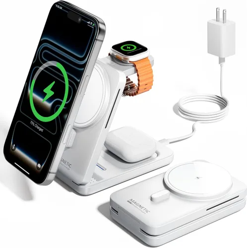 Miniatura 8 de KPON Estación de carga plegable 3 en 1 para Magsafe, cargador de teléfono de viaje y reloj para Apple, base de carga inalámbrica PD20W