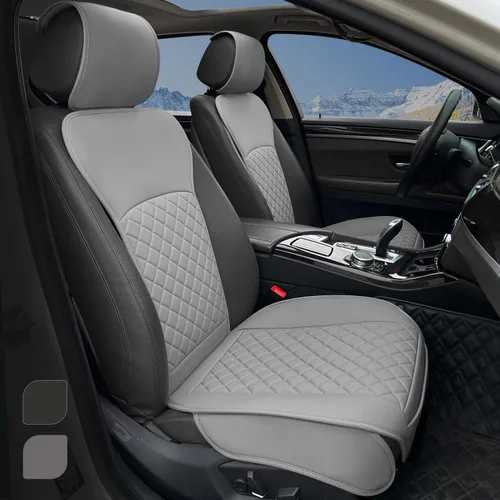 Miniatura 7 de BEITK Paquete de 2 fundas de cuero para asiento delantero de automóvil, protectores universales para asiento de automóvil sin laterales con bolsillo