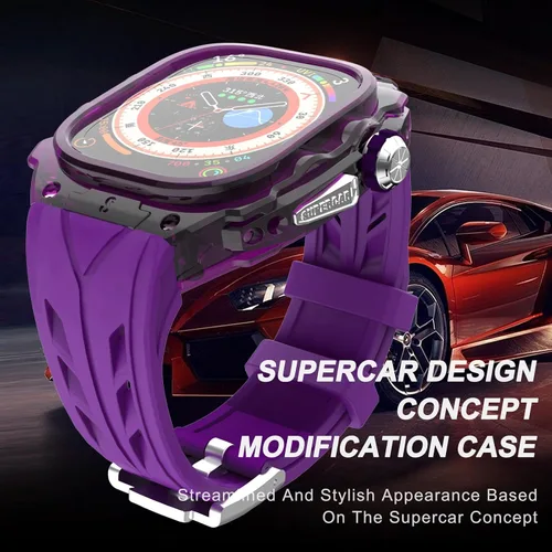 Miniatura 5 de Estuche de lujo translúcido para Apple Watch Ultra 1/2 de 49 mm, estuche resistente y ligero completamente envuelto con correa, correa de silicona