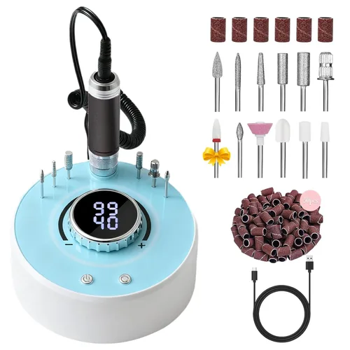 Miniatura 7 de Taladro eléctrico de uñas con motor sin escobillas, lima de uñas profesional inalámbrica de 40000 RPM para eliminación de acrílico y gel, kit de Rosa