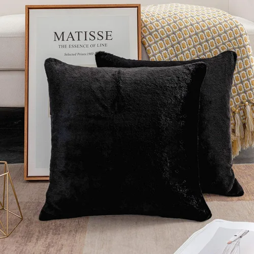 Miniatura 3 de Home Brilliant Juego de 2 almohadas de felpa de piel sintética marrón para sofá, fundas de almohada decorativas cuadradas cálidas para patio, juego