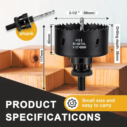 Miniatura 2 de Broca de sierra de agujero de 3 1/2 pulgadas para metal y madera, cortador de agujeros bimetálico M42 con profundidad de corte de 1.5 pulgadas