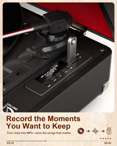 Miniatura 3 de TANALNIN - Tocadiscos de vinilo, tocadiscos portátil de maleta con Bluetooth de 3 velocidades con altavoces integrados, grabación USB, salida RCA