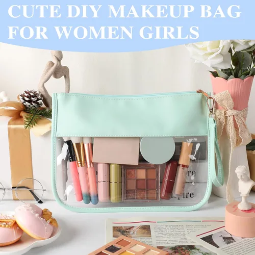 Miniatura 5 de Irenare Bolsa de maquillaje transparente de 16 piezas, bolsa de aseo con cremallera plana, impermeable, bolsa de PVC transparente para cosméticos