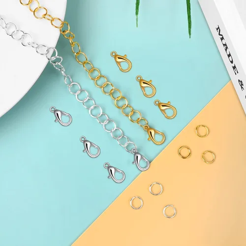 Miniatura 5 de 400 cierres de joyería con anillos de salto abiertos, cierres de pinza de langosta plateados y dorados, cierres de collar para pulseras de bricolaje