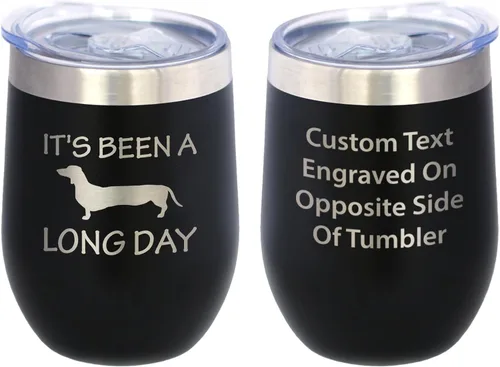 Custom Been a Long Day - Vaso de vino personalizado con tapa deslizante - Taza aislada de acero inoxidable sin tallo, bonita taza divertida para