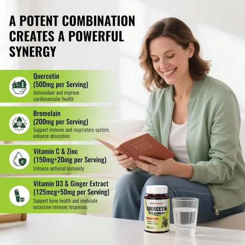 Miniatura 3 de Quercetina con bromelina, 500 mg de quercetina con 200 mg de bromelina y vitamina C vitamina D3, apoya la salud celular y la salud inmunitaria