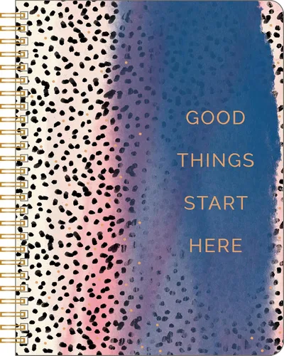 Compendium Cuaderno de espiral – Good Things Start Here — Un cuaderno de diseño en espiral con 192 páginas rayadas, rayas universitarias, 7.0 Good