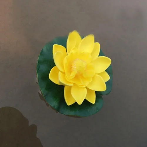 Flor de loto de espuma flotante amarilla con adornos de almohadilla de lirios de agua, flores de loto falsas para pecera, acuario, hogar, jardín,
