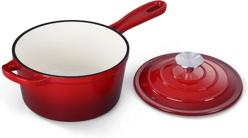 Miniatura 14 de Onader Sartén de hierro fundido esmaltado, cacerola pequeña de 1 cuarto de galón con tapa, olla de hierro fundido, horno holandés esmaltado, Blanco