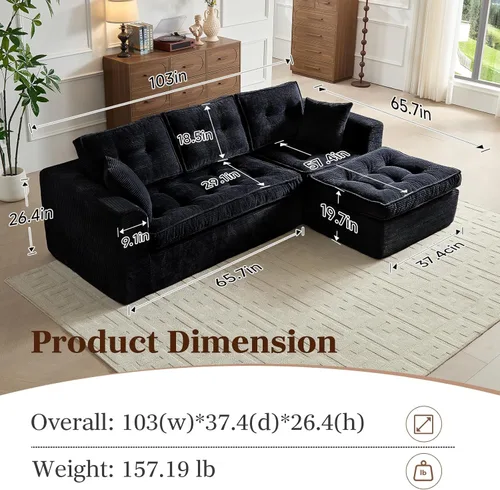 Miniatura 2 de ROXGOX Sofás seccionales para sala de estar, moderno sofá deshuesado con asiento profundo, sofá modular con diván en forma de L, pana de felpa,