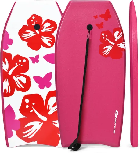 Miniatura 12 de Goplus Bodyboard para playa, 33/37/41 pulgadas, tabla de cuerpo ligero con correa de muñeca, núcleo EPS, cubierta XPE, parte inferior lisa de HDPE