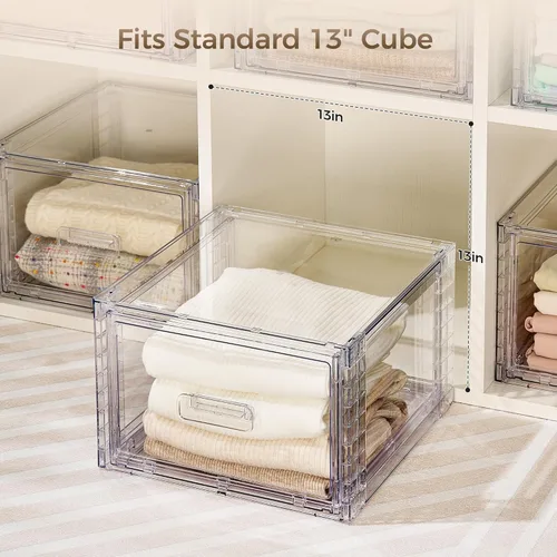Miniatura 7 de Vtopmart - Paquete de 4 unidades de cajones de almacenamiento apilables transparentes de 18QT, organizadores de armario de fácil montaje