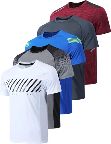 Miniatura 21 de Paquete de 5 camisetas de manga corta para hombre con cuello redondo y de secado rápido Camisetas atléticas para correr, entrenar en el gimnasio
