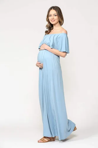 Miniatura 5 de Vestido de maternidad con hombros descubiertos, vestido largo para mujeres embarazadas, para fiestas de recién nacidos, o sesiones de fotos
