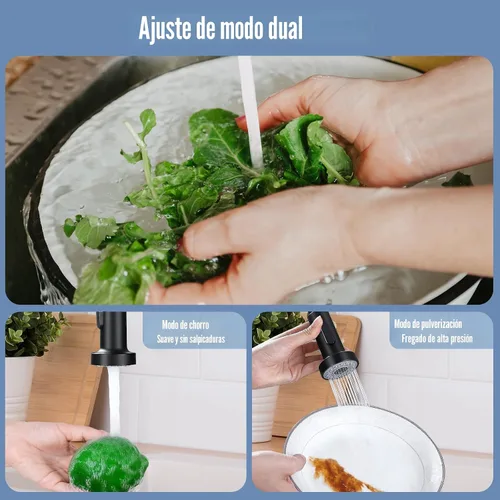 Miniatura 2 de DJS - Grifo de cocina con rociador extraíble, acabado negro mate, ajuste de modo dual, una manija, para 1 o 3 orificios, grifo comercial