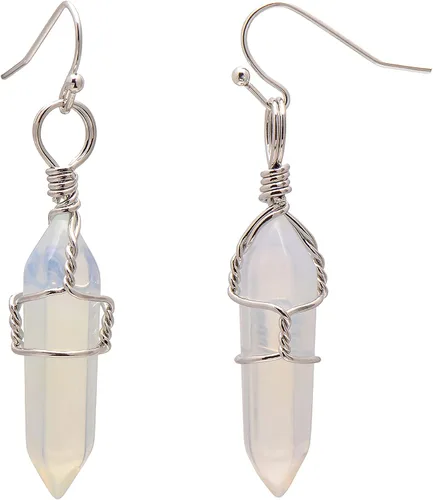 Miniatura 16 de Pendientes de cristal de punta envuelta en alambre de piedra pulida para mujer Reiki Energy Healing