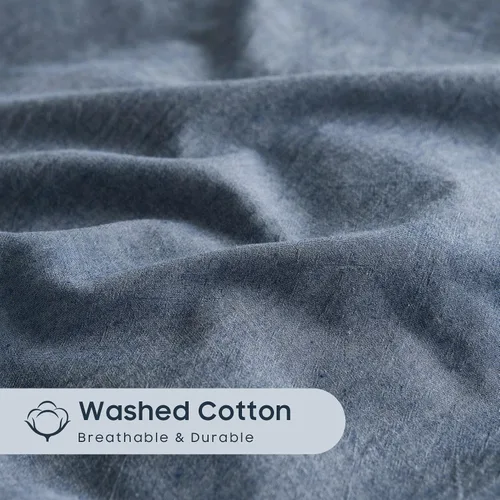 Miniatura 6 de Wake In Cloud – Juego de funda de edredón de algodón, tamaño individual, azul denim cambray, 100% algodón lavado, con textura parecida al lino