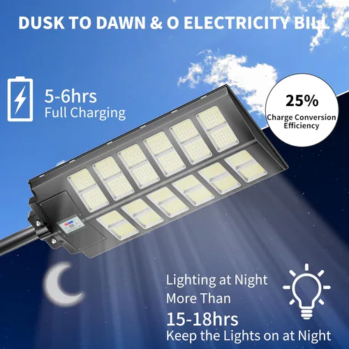 Miniatura 5 de loyoele Farolas solares para exteriores, impermeables, 9000 W, 300000 lúmenes, luz solar de estacionamiento del atardecer al amanecer, luces