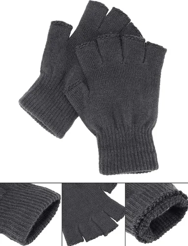 Miniatura 2 de SATINIOR 4 pares de guantes de invierno de medio dedo, guantes de punto sin dedos, guantes elásticos cálidos para hombres y mujeres