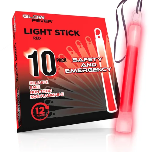 Miniatura 3 de Glow Fever Barras luminosas de grado militar de seguridad de emergencia; 10 piezas, barras luminosas ultra brillantes de 6" con 12 horas de Rojo
