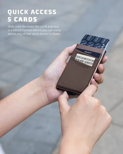 Miniatura 52 de VULKIT Card Holder with Money Pocket Pop Up Wallet RFID Blocking Slim Metal Bank Card Case Holds 5 Cards and Notes