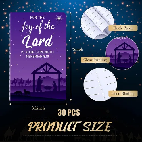 Miniatura 2 de Tenceur 30 piezas de mini bloc de notas de Navidad, tema de pesebre, regalos cristianos, cuaderno de Navidad, bloc de notas con versículos