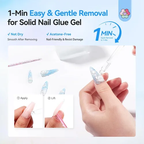 Miniatura 3 de SAVILAND Removedor de pegamento de uñas para uñas a presión: 1.7 fl oz removedor de pegamento de gel sólido para puntas de uñas, eliminación rápida