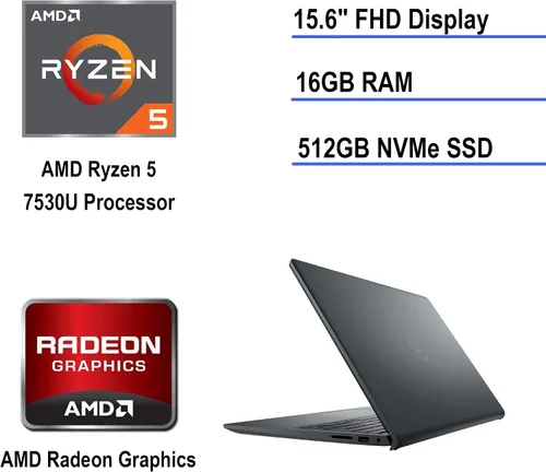 Miniatura 2 de Dell Inspiron 15 3535 - Computadora portátil de negocios FHD con pantalla táctil de 15.6 pulgadas, procesador AMD Ryzen 5 7530U (Beats i7-1165G7) 16