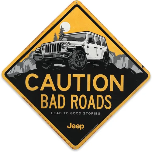 Jeep Caution Bad Roads - Letrero de metal con forma de diamante para garaje, tienda o cueva de hombre Amarillo
