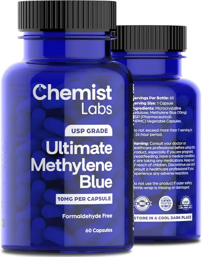 Cápsulas de azul de metileno para humanos – grado USP 99% de pureza, grado farmacéutico azul de metileno, probado por terceros, sin formaldehído,