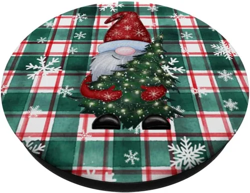 Miniatura 2 de Lindos gnomos de Navidad, copos de nieve a cuadros verdes y rojos, estilo vintage, PopSockets estándar PopGrip