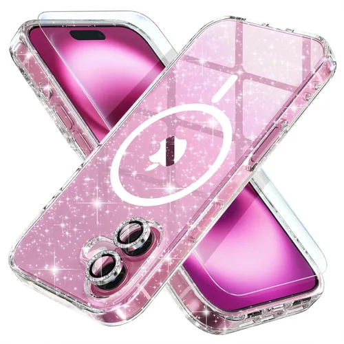 Miniatura 36 de Choiche Funda magnética para iPhone 15 Pro Max, funda transparente con purpurina brillante para mujer