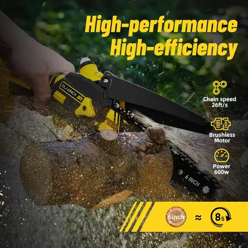 Miniatura 3 de Mini motosierra inalámbrica de 6 pulgadas, sierra de podar a batería, potente motosierra eléctrica con engrasador automático, motor sin escobillas