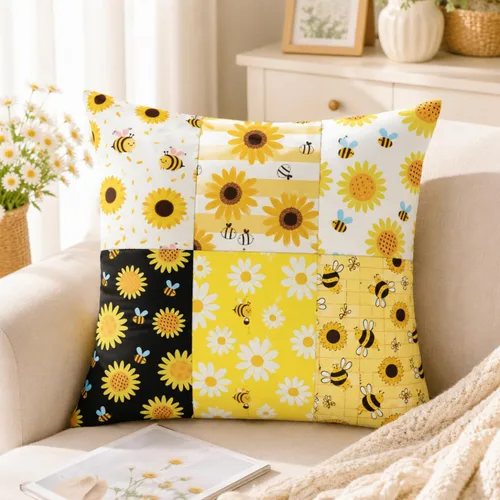 Miniatura 6 de SZRUIZFZ Bee Fat Quarters, paquetes de tela 100% algodón de 18 x 22 pulgadas, impresiones de panal de margaritas de girasol para acolchar, costura