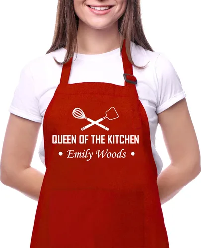 Queen of the Grill Delantal para mujer, delantal de cocina impermeable con 2 bolsillos, divertido regalo de cocina, delantal de chef ajustable para
