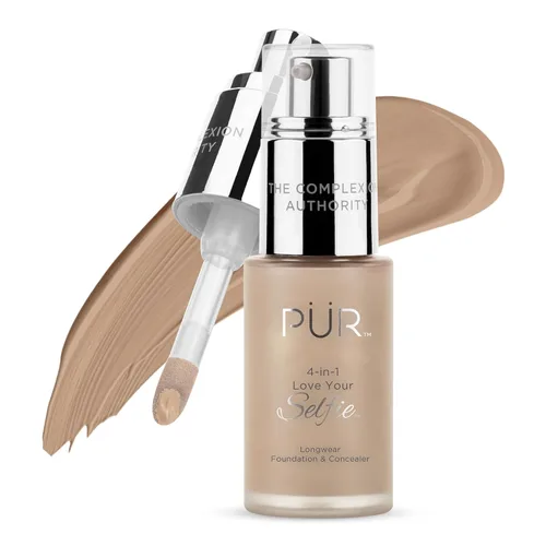 PÜR MINERALS 4-in-1 Love Your Selfie Foundation & Concealer - Longwear Medium-to-Full Coverage Liquid Makeup Foundation with Hydrating Blend for