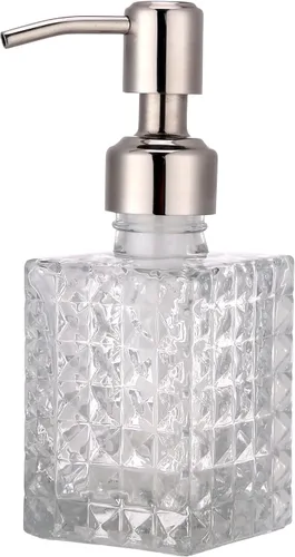 Miniatura 8 de YunNasi - Dispensador de jabón con bomba, diseño de cristal transparente, vintage y elegante, dispensador de jabón líquido recargable para encimera