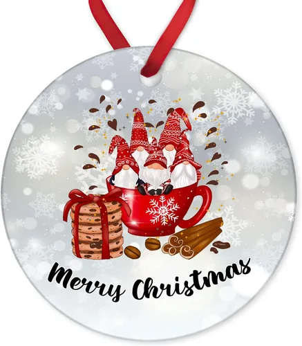 ArogGeld Adorno redondo de cerámica con diseño de gnomo de Navidad, recuerdo de porcelana plana, árbol de Navidad, vacaciones, decoración de fiesta,
