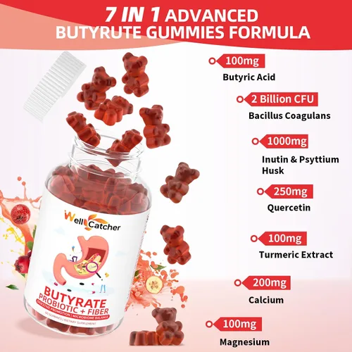 Miniatura 4 de Gomitas de butirato Suplemento para la salud intestinal: butirato con probióticos y fibra prebiótica gomitas para mujeres y hombres sin azúcar Apoyo
