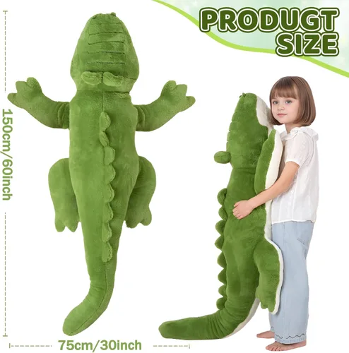Miniatura 3 de FFxiong Almohada de cuerpo largo de cocodrilo grande verde de 48 pulgadas, lindo juguete de peluche de cocodrilo gigante de 4 pies, regalo
