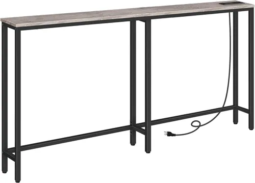 Miniatura 13 de HOOBRO - Mesa de consola estrecha de 63" con estación de carga, mesa de sofá de 5.9" con 2 tomas de corriente y puertos USB, mesas largas de entrada
