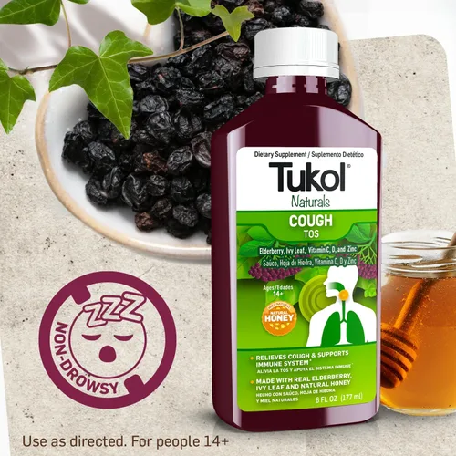 Miniatura 5 de TUKOL Naturals Jarabe de saúco con vitamina C, D y zinc, suplemento de apoyo inmunológico con miel natural para adultos y adolescentes, refuerzo