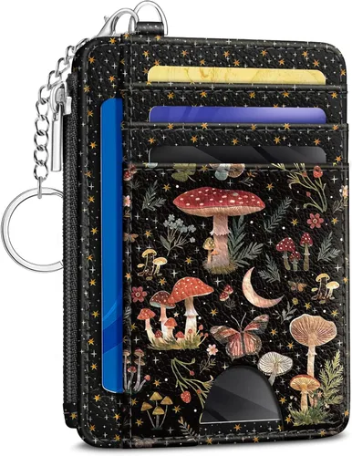 Miniatura 18 de Kelvoris Tarjetero pequeño para mujer, cartera delgada con bloqueo RFID, llavero con bolsillo para monedas con cremallera, bolsillo frontal